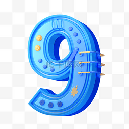 蓝色立体c4d9数字
