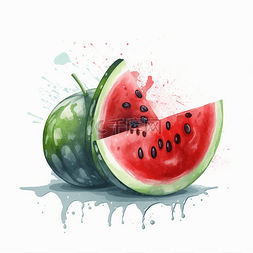 水彩质感素材图片_彩色水彩质感西瓜水果