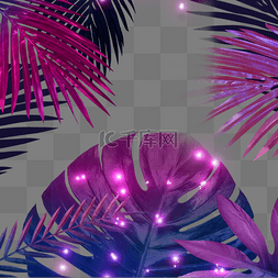 紫色霓虹植物边框
