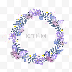 手绘蝴蝶花卉图片_黄色紫色花瓣花卉光效蝴蝶边框