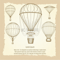 复古海报设计元素图片_热气球复古海报设计。
