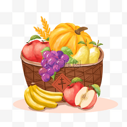 水果苹果香蕉卡通图片_手绘卡通秋收元素