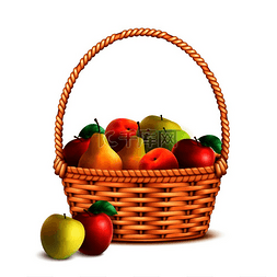 水果广告背景图片_柳树柳条篮一个把手装满了成熟的