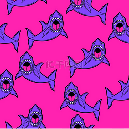 鲨鱼的牙齿卡通图片_与卡通鲨鱼的无缝模式。