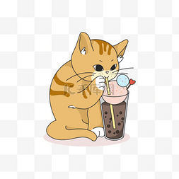 猫咪奶茶可爱卡通