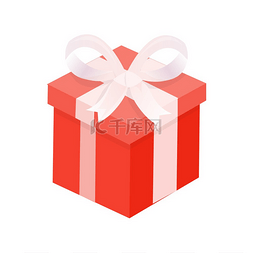 大纸盒子图片_缠绕宽缎带和大蝴蝶结的红色礼物