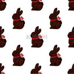 暗色兔子图片_白色背景上带粉红丝带的巧克力兔