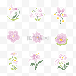 花卉贴纸图片_粉色春天花卉花朵植物手账贴纸卡