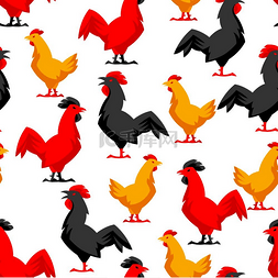 农场餐厅卡通图片_无缝模式与各种鸡。无缝模式与各