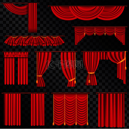 窗帘背景图片_黑色透明背景上剧院舞台收藏的红