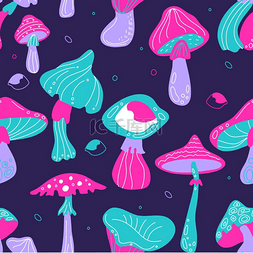 酸蘑菇无缝图案有趣的迷幻物品五