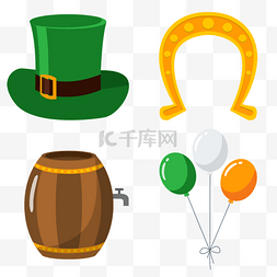 绿帽绿帽子图片_圣帕特里克节绿帽马蹄啤酒桶气球
