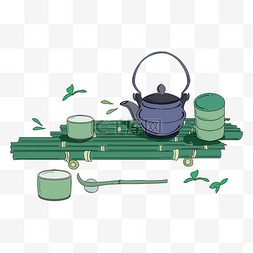 日本茶杯图片_竹子茶具日本茶壶和杯