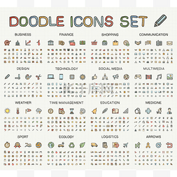 doodle pictogram set