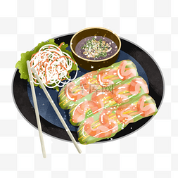 虾筷子图片_蔬菜配料餐具越南春卷