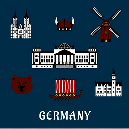 国会图片_德国旅游概念与平面图标的熊、德