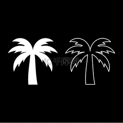 棕榈剪影图片_棕榈树剪影岛概念图标白色矢量插