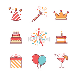 thin图片_Birthday icons thin line set