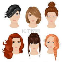 生活方式矢量图标图片_女性发型创意6图标系列简单可爱