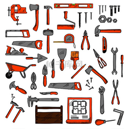 工具锯子图片_锤子、扳手、锯子和刀、剪刀和螺