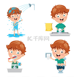 卡通刷牙图片_ 儿童沐浴、刷牙、如厕后洗手的