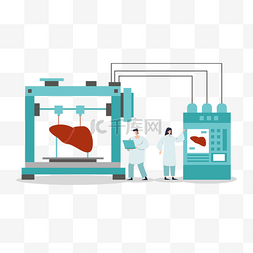 创意电脑桌面图片_3d科技打印机医学肝脏插画