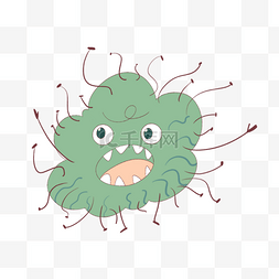 手绘细菌图片_绿色卡通可爱表情病毒细菌微生物