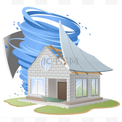 龙卷风卡通图片_飓风摧毁了屋顶的房子