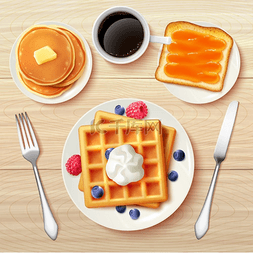 经典早餐俯视图真实图像甜的经典