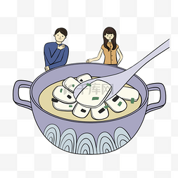 家人场景年糕汤韩国食物插图