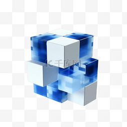 蓝色方块装饰图片_3D立体蓝色图标装饰元素方块