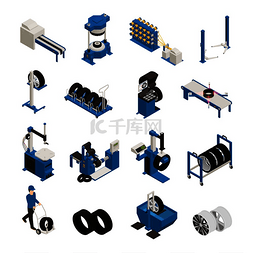 汽车机械图图片_轮胎生产等距图标与工业设备制造