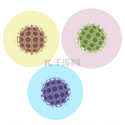 细胞白色图片_彩色背景下危险病毒的矢量图解。