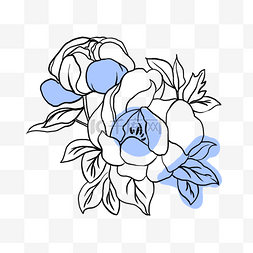 单色蓝色花朵图片_局部渲染叶子蓝色花朵简笔画