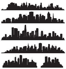 城市手绘卡通图片_一组病媒城市的轮廓