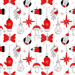 圣诞树玩具无缝图案装饰涂鸦元素节日圣诞物品悬挂的灯泡和手套装饰纺织品包装纸壁纸印花面料时髦的矢量背景圣诞树玩具无缝图案装饰涂鸦