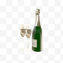 香槟金银箔家具图片_3d立体香槟酒杯