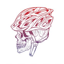 创意体育海报图片_穿着自行车头盔的程式化头骨的矢