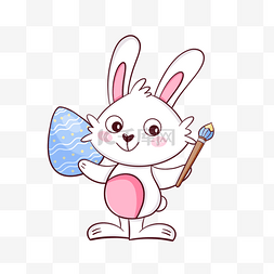 蓝色的彩蛋图片_手持画笔彩蛋的复活节卡通可爱兔