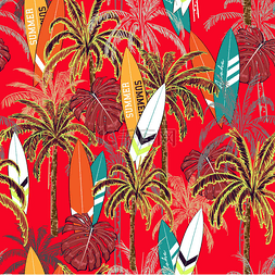 棕榈树背景手绘图片_ 时尚暑假手绘热带图案手绘棕榈
