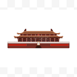 手绘皇宫图片_中国宫殿的红色建筑。白色背景扁
