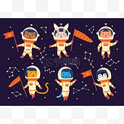 一组动物图片_穿着宇航服的一组动物宇航员.