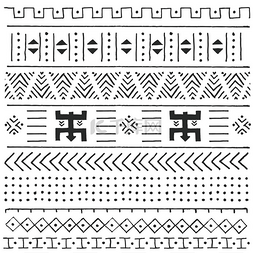 黑白简单条纹图片_具有几何元素的黑白部落民族图案