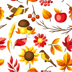 秋季无缝图案搭配时令树叶和单品