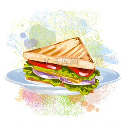 新鲜蔬菜手绘图片_油漆渍蔬菜三明治