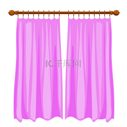 窗台上抽象紫罗兰色卡通窗帘的矢
