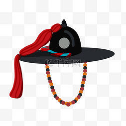 节日灯笼挂坠装饰图片_黑色帽子红缨挂坠传统边框花纹