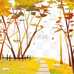 秋天节气图片_秋季风景树丛草丛石头