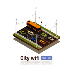 虚拟3d城市图片_智能城市等距横幅带有城市无线网