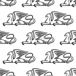 无缝图案带有中世纪的鹰头狮动物